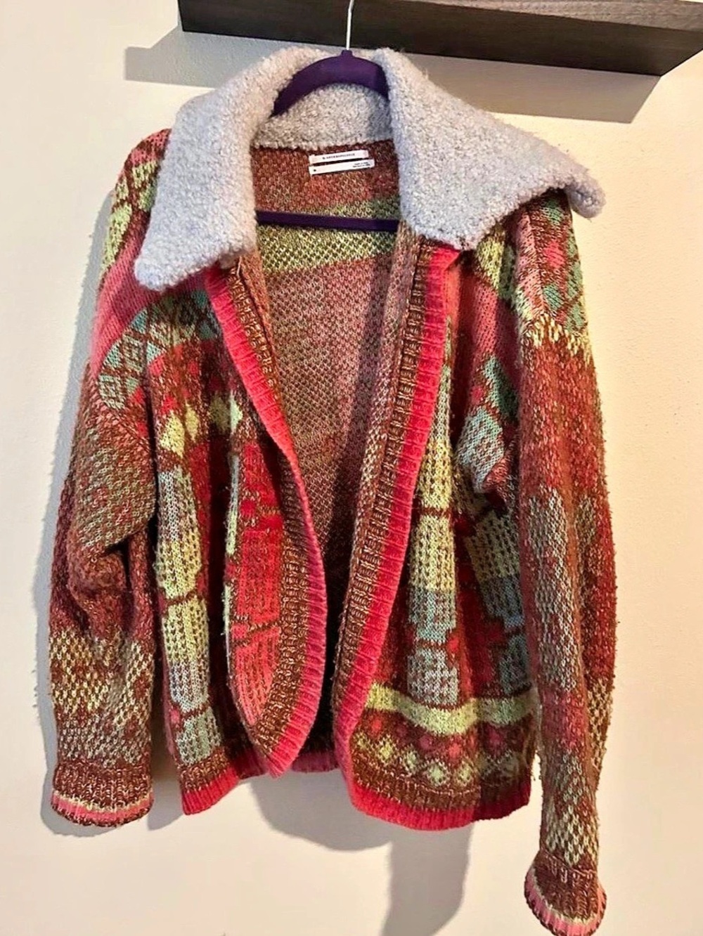 Anthropologie Geometric Knit Jacket in Red & Green Size Medium